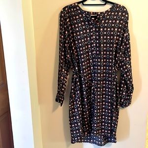 Loft SZ L long sleeve tie waist dress